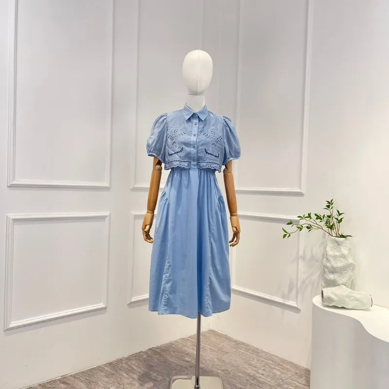 

Женское офисное платье с отложным воротником, ажурное офисное платье синего, белого, черного цветов, лето 2023