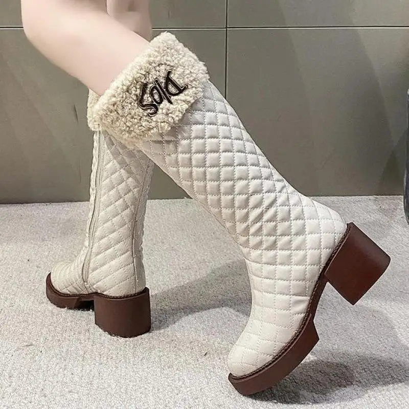 

Женские сапоги на молнии, женская модная однотонная выразительная теплая плюшевая зимняя Уличная обувь из искусственной кожи, женская обувь Ytmtloy до колена, сексуальная