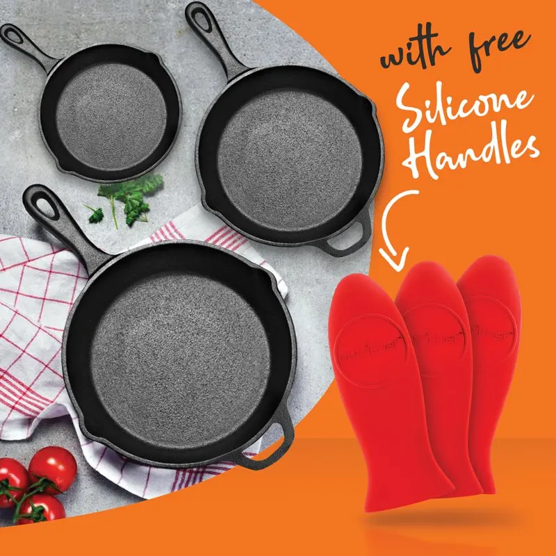 

2023 New NEW Stick Pre Seasoned Cast Iron Skillet Frying Pan, 3 Piece Set Cookware Set Cooking Pots and Pans Set Include Frying