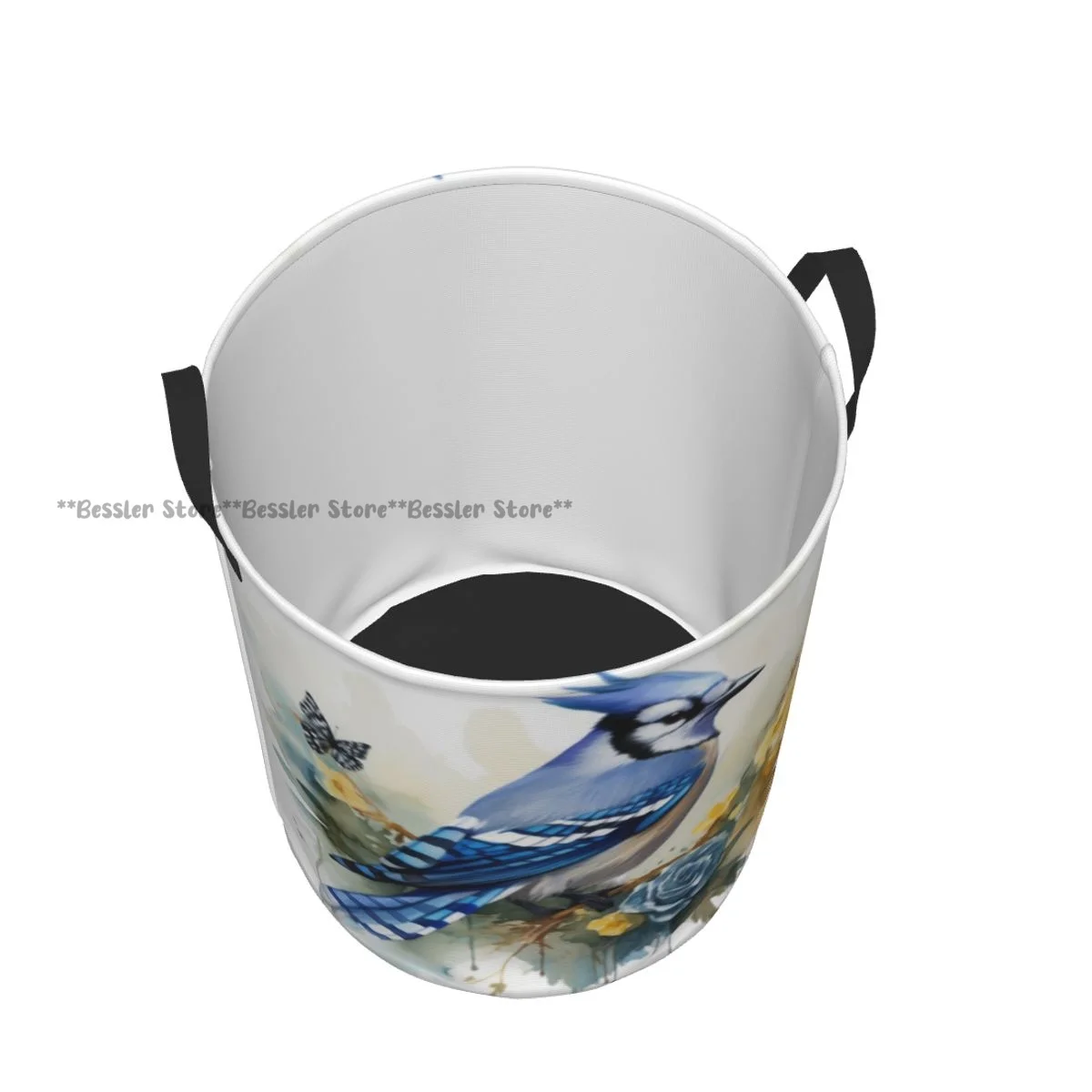 Голубой Джей Perches возле потрясающих цветов стильная корзина для белья с рисунком