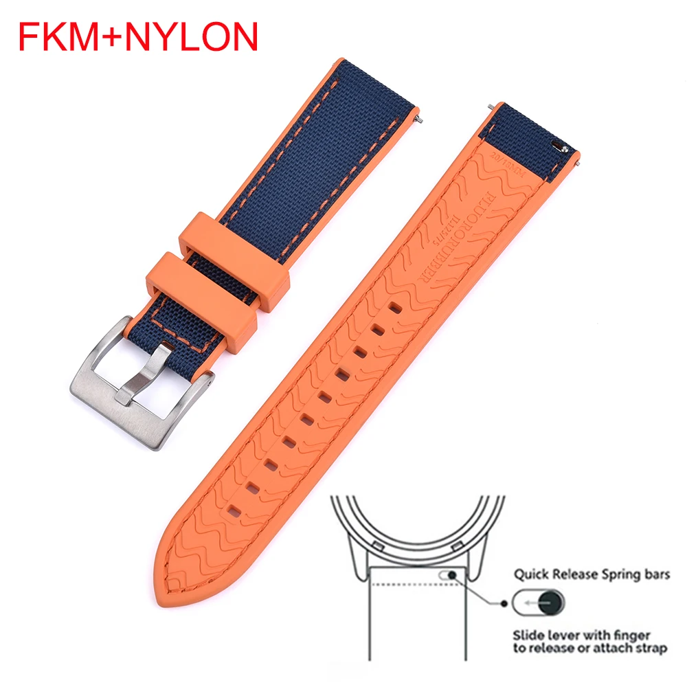 Strap 20mm 22mm Hybrid FKM Canvas Nylon Watch Band High Quality Quick Release Fluoro Rubber Sail Cloth Watchbands