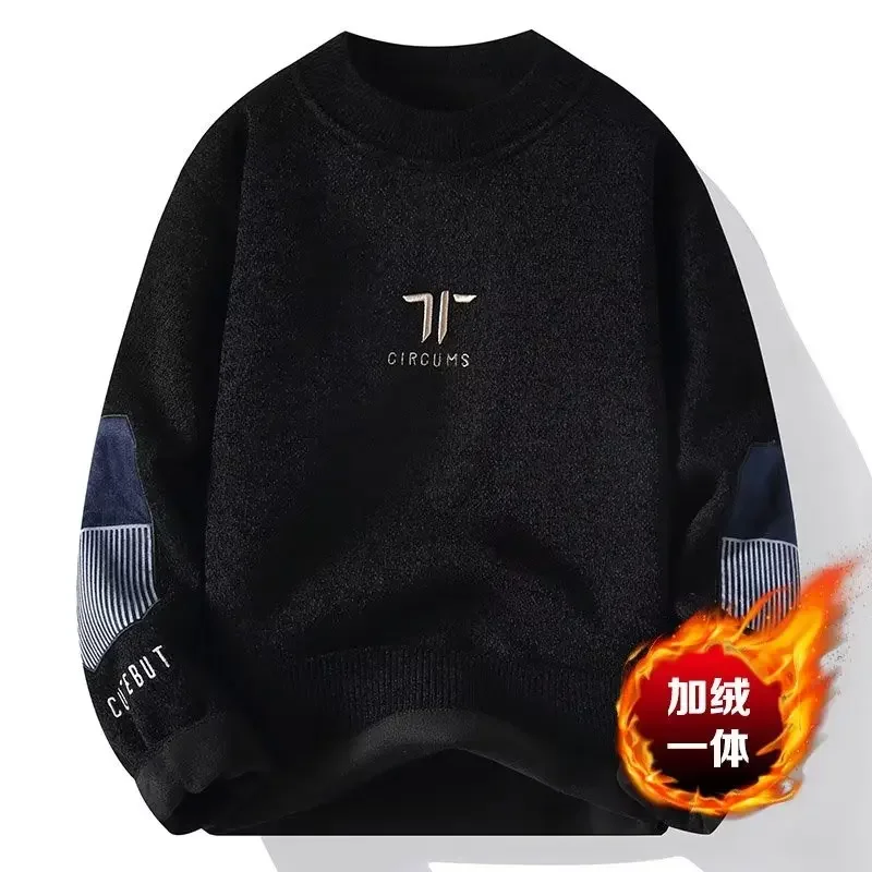 

Мужской свитер с круглым вырезом, теплый плюшевый пуловер в Корейском стиле, Осень-зима 2023