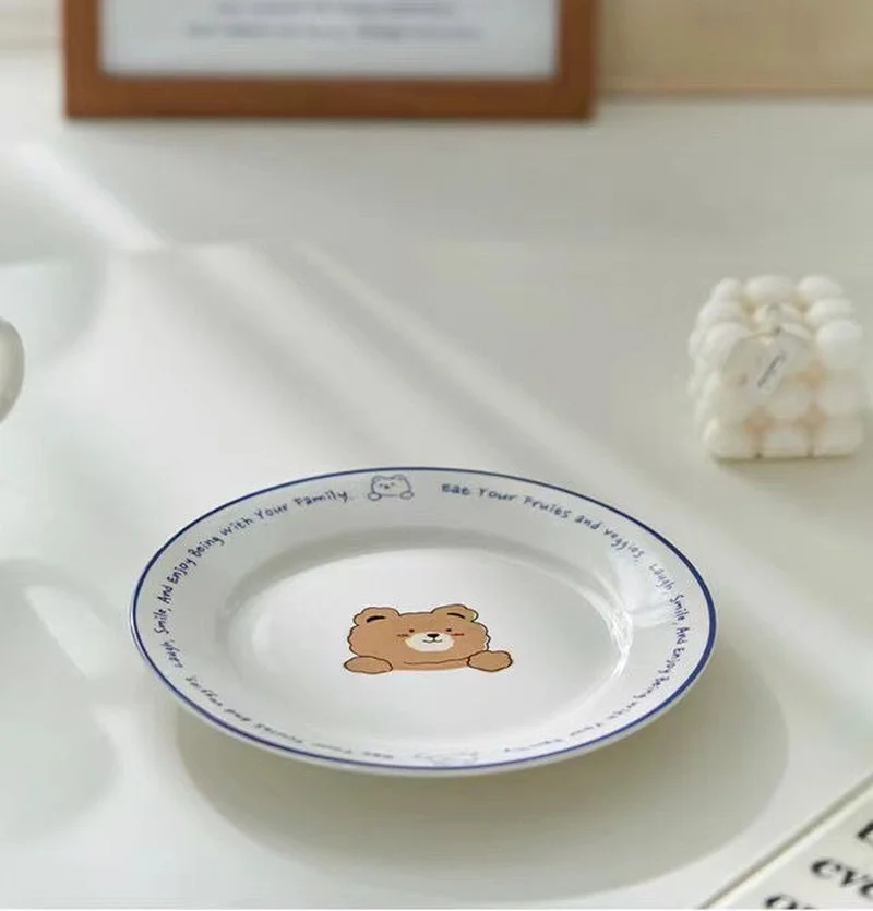 

Ins милая тарелка с медведем, керамическая тарелка с корейским алфавитом, десертная миска, миска для хлопьев, набор тарелок для супа для завтрака, кухонные принадлежности