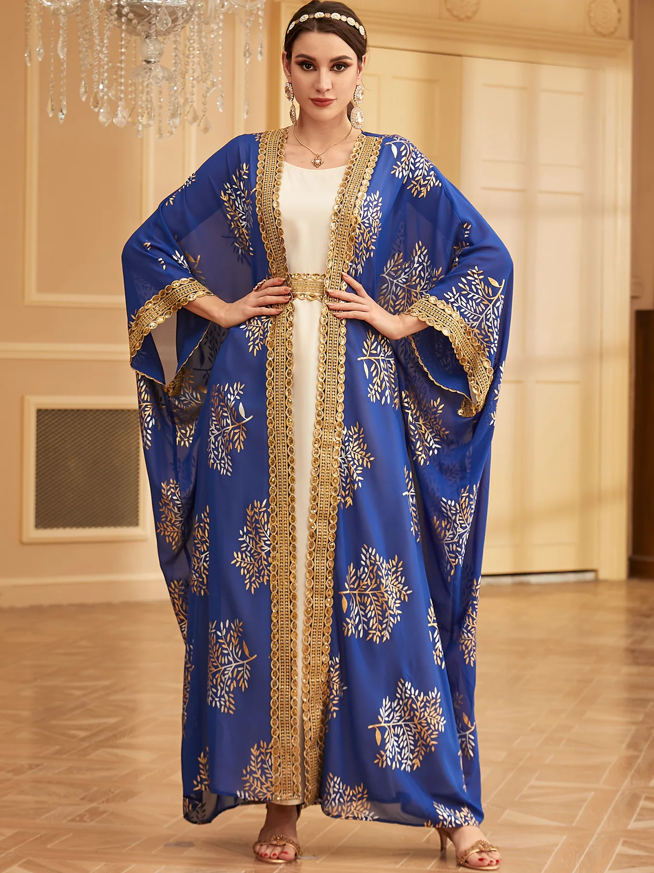 Из двух частей Абая Мусульманское женское открытое кимоно Внутреннее платье