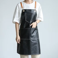 waterproof women men apron pu leather for kitchen accessories cafe shop house cleaning bib cooking baking pocket coffee pinafore