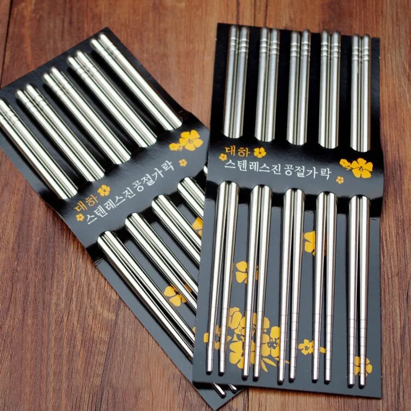 

5Pairs Stainless Steel Square Chopsticks Chinese Stylish Healthy Light Weight Metal Non-slip Design Kitchen 5 person dinning set