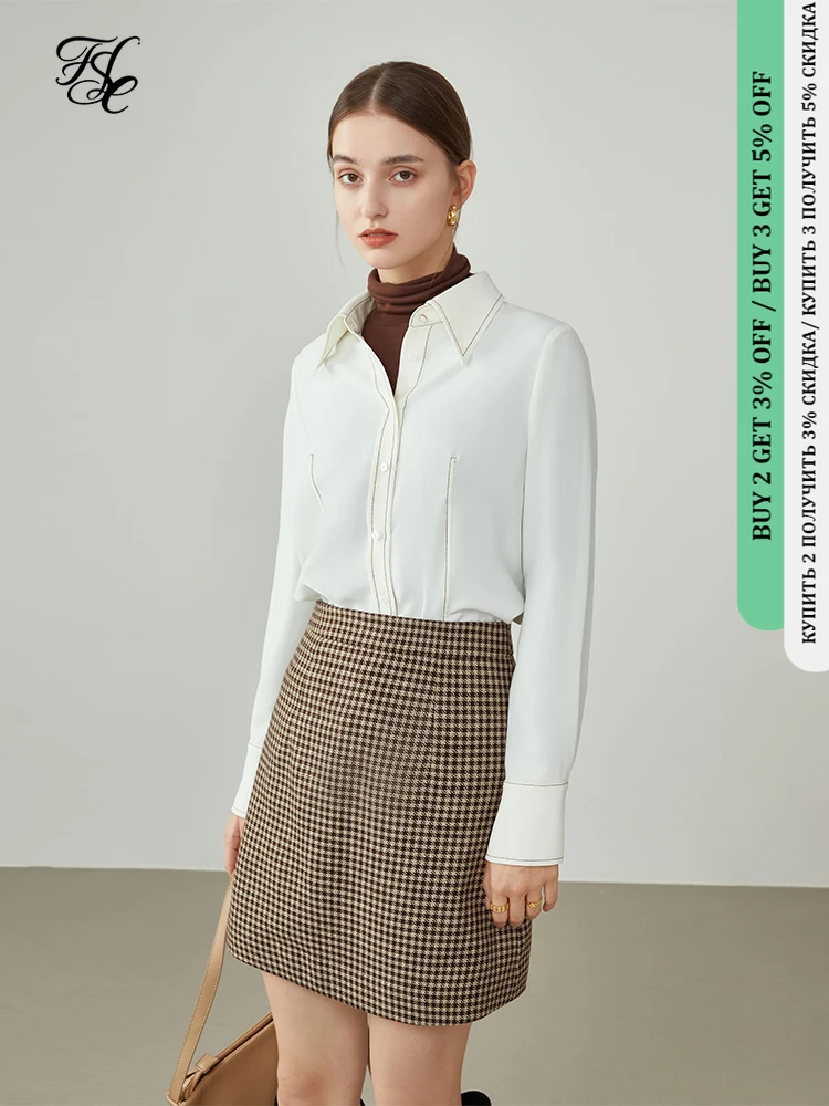 Женский зимний белый темпераментный Мягкий Топ FSLE линейная декоративная рубашка