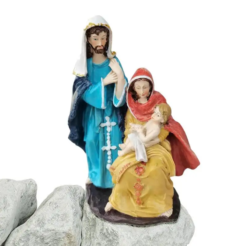 

Статуя Святого семейства из смолы, день рождения Иисуса раньше, скульптура на тему Рождества, настольный центральный орнамент для украшения дома