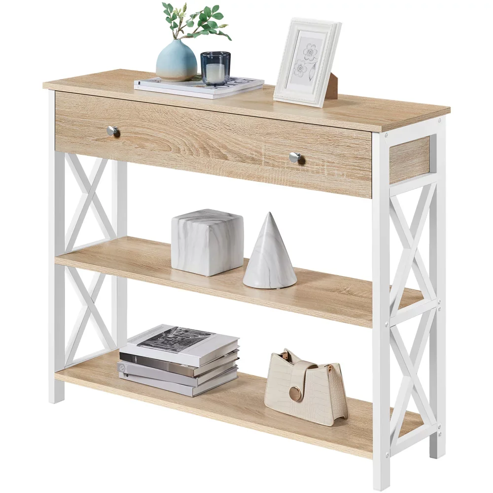 

Wood and Iron Console Table 1 Drawer & 2 Shelves, Durable and Strong，51.4 Lbs，39.50 X 11.60 X 31.70 Inches