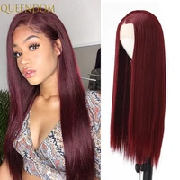 wine red lace front wig for women long straight natural synthetic lace front wig mixed pink blue purple middle part lace wig bug