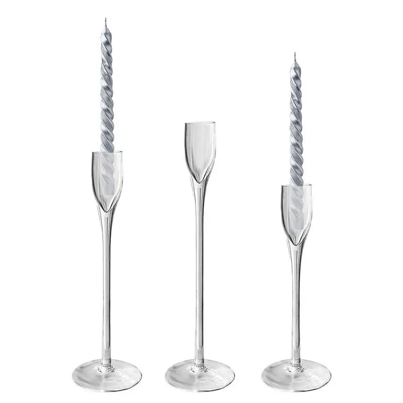 S For Pillar Candles Elegant Glass Candle Holder Set Of 3 Taper Candle Holders For Table Decorations And