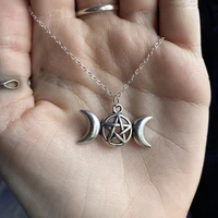 triple moon goddess wicca witchcraft pentagram necklace charm moon pentagram magic pendant amulet jewelry metal alloy jewelry