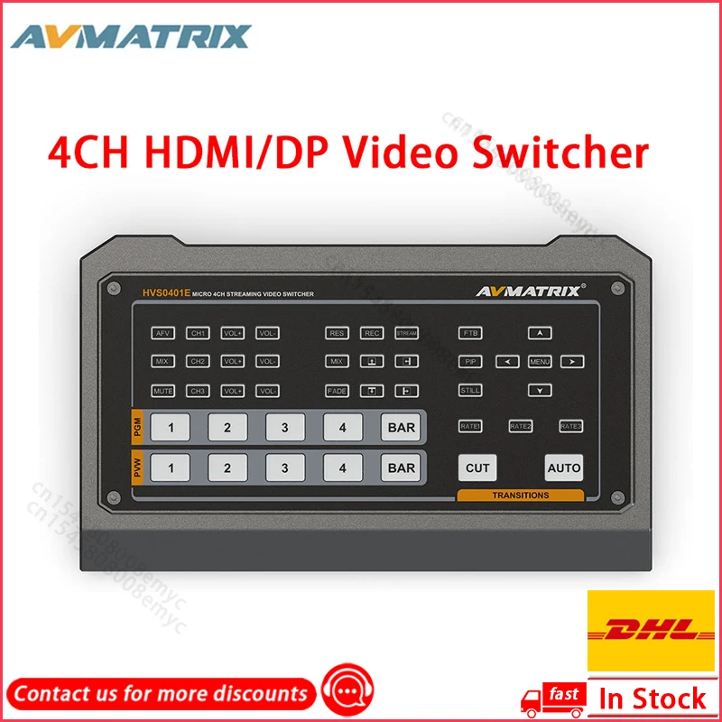 

AVmatrix HVS0401U HVS0401E 4 channel video switcher mixer SDI/HDMI inputs 2 channel PGM output For Live Streaming Recording