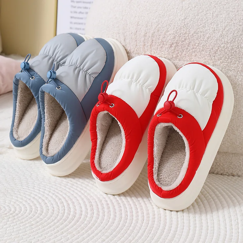 Winter Home Slippers for Women Cottons Shoes Waterproof Non-Slip Couples Soft Warm Slippers Thick Platform Indoor Footwear Shoes