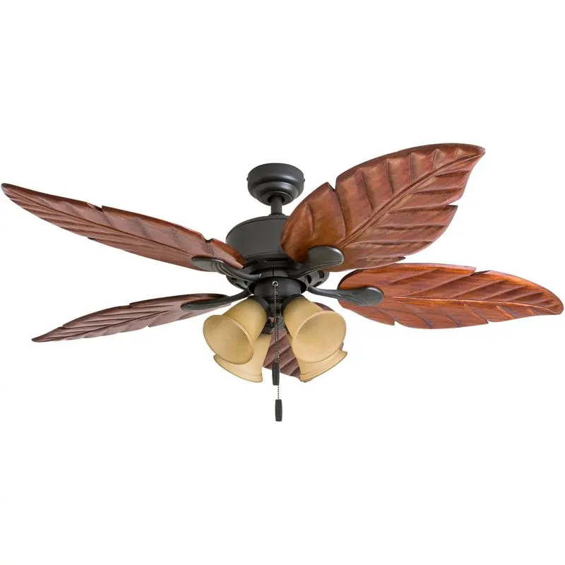 

Bronze Tropical LED Ceiling Fan with Light, Hand Carved Blades