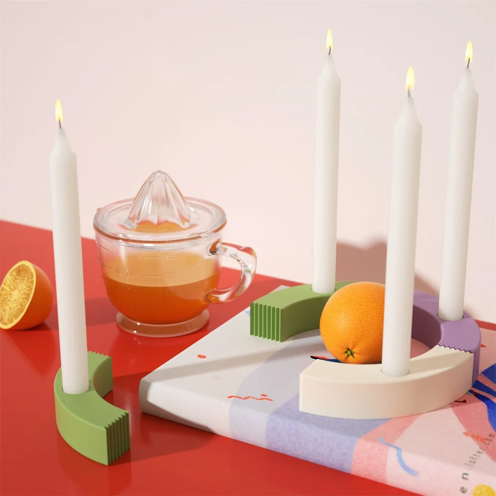 

Taper Candlestick Silicone Mold U-Shaped Terrazzo Candle Holder Moulds Handmade Cement Concrete Making Tools