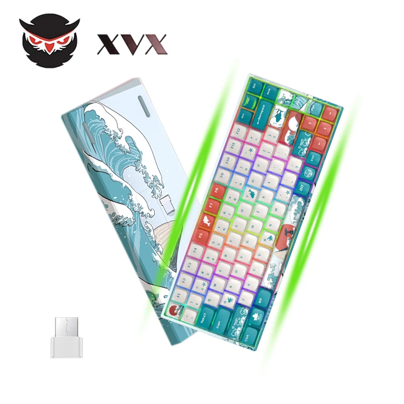 XVX M84 Coral Sea Mechanical Keyboard Hot Swappable Wireless/Wired USB 84 PBT Keys Gaming Keyboard RGB Backlit Custom Gateron
