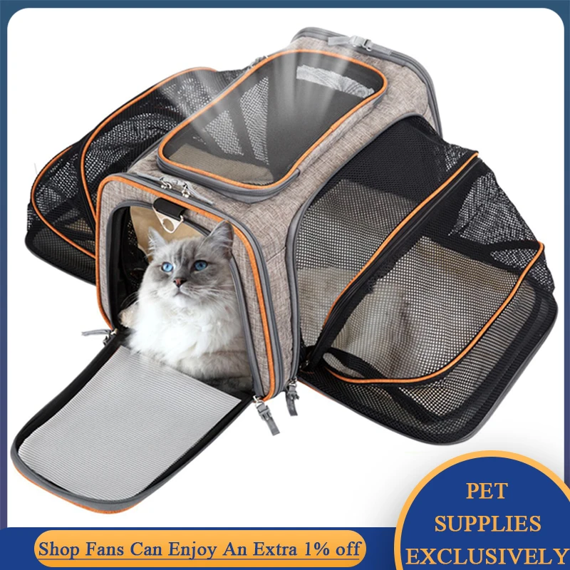 

Expandable Cat Carriers Breathable Travel Handbags Big Space Puppy Box Small Animal Bags for Pet Products Transporting Gato Cage