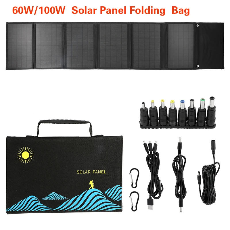 Складной Водонепроницаемый чехол с солнечной панелью, 100 Вт, 60 Вт