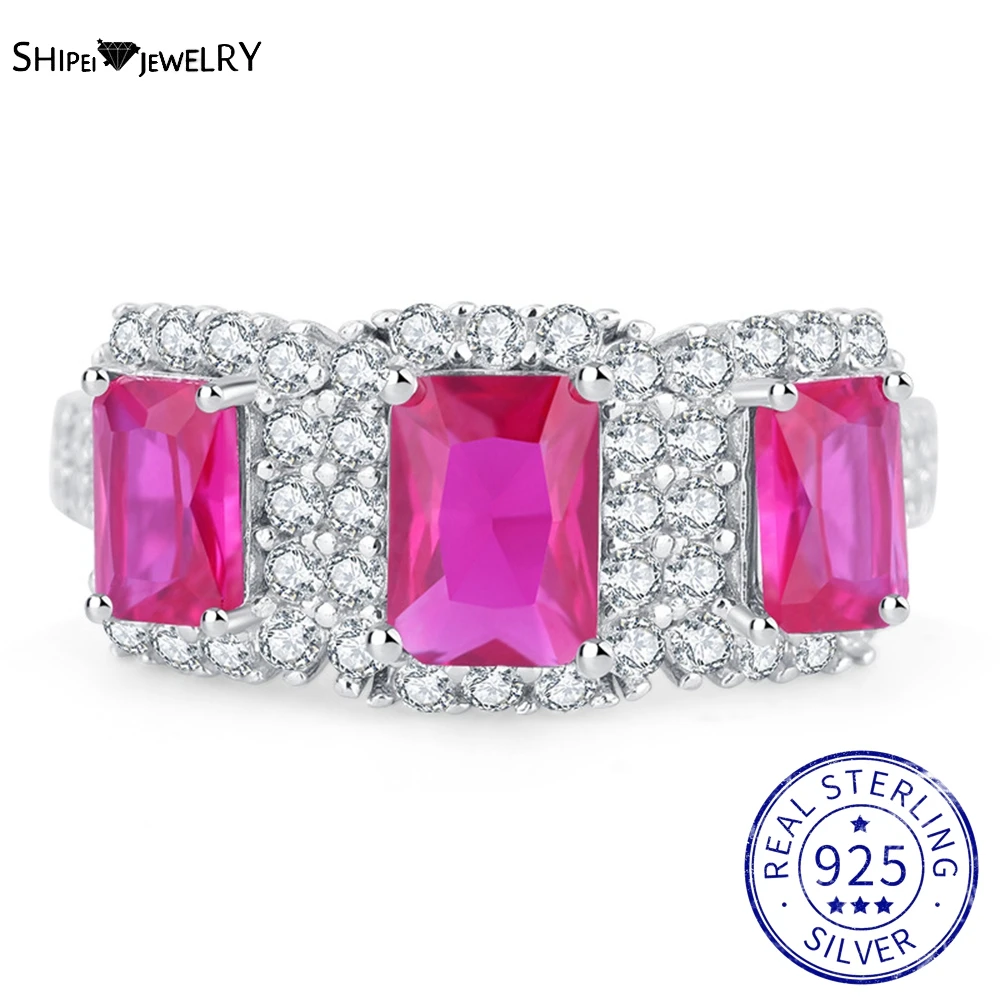 

Shipei Vintage 100% 925 Sterling Silver Created Moissanite Ruby Sapphire Gemstone Party Ring For Women Fine Jewelry Band Gifts