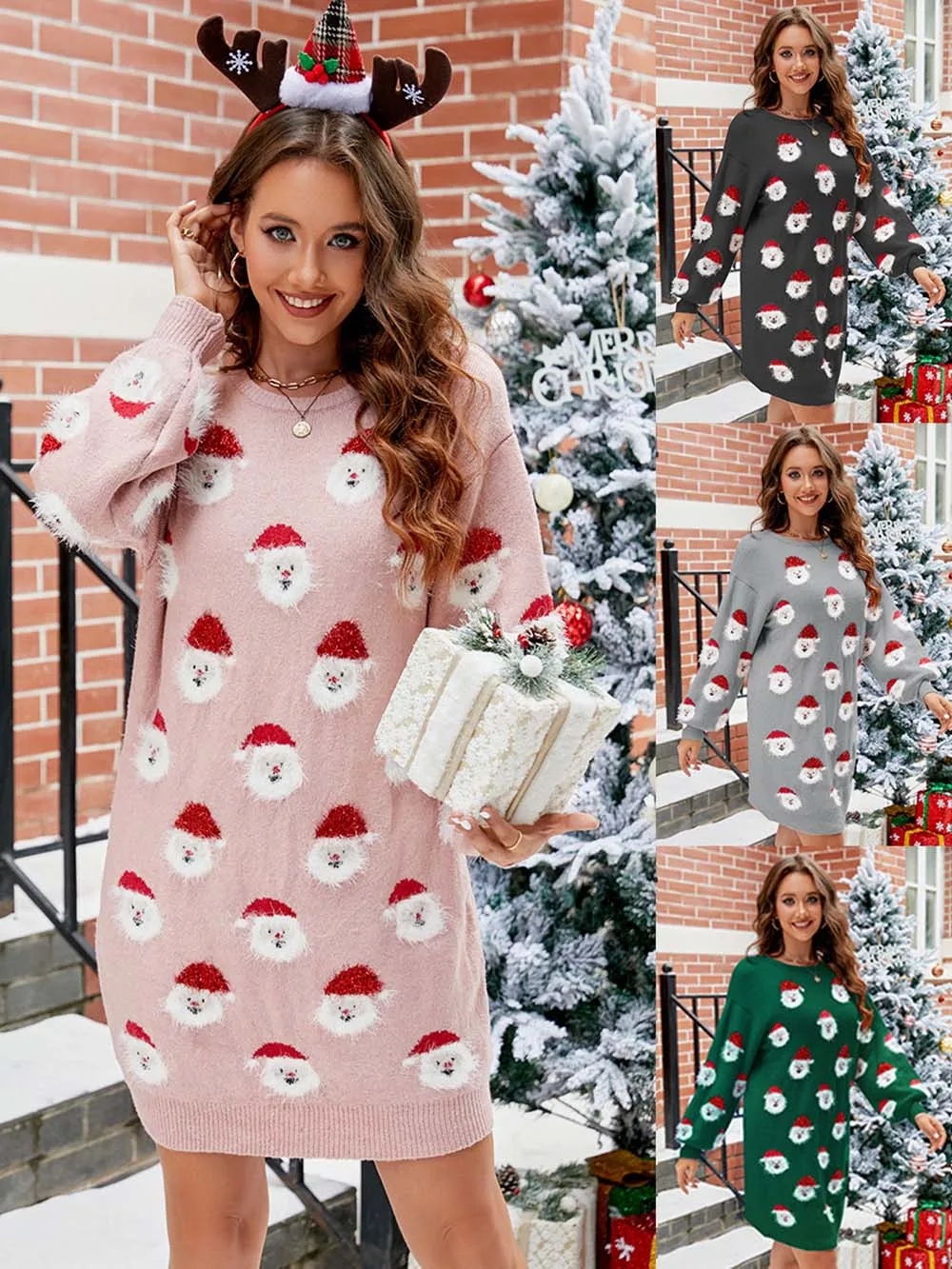 

Women'S Funny Christmas Sweater Dress Jumper Ladies Crew Neck Knit Winter Xmas Sweater Jumper Dress For Women