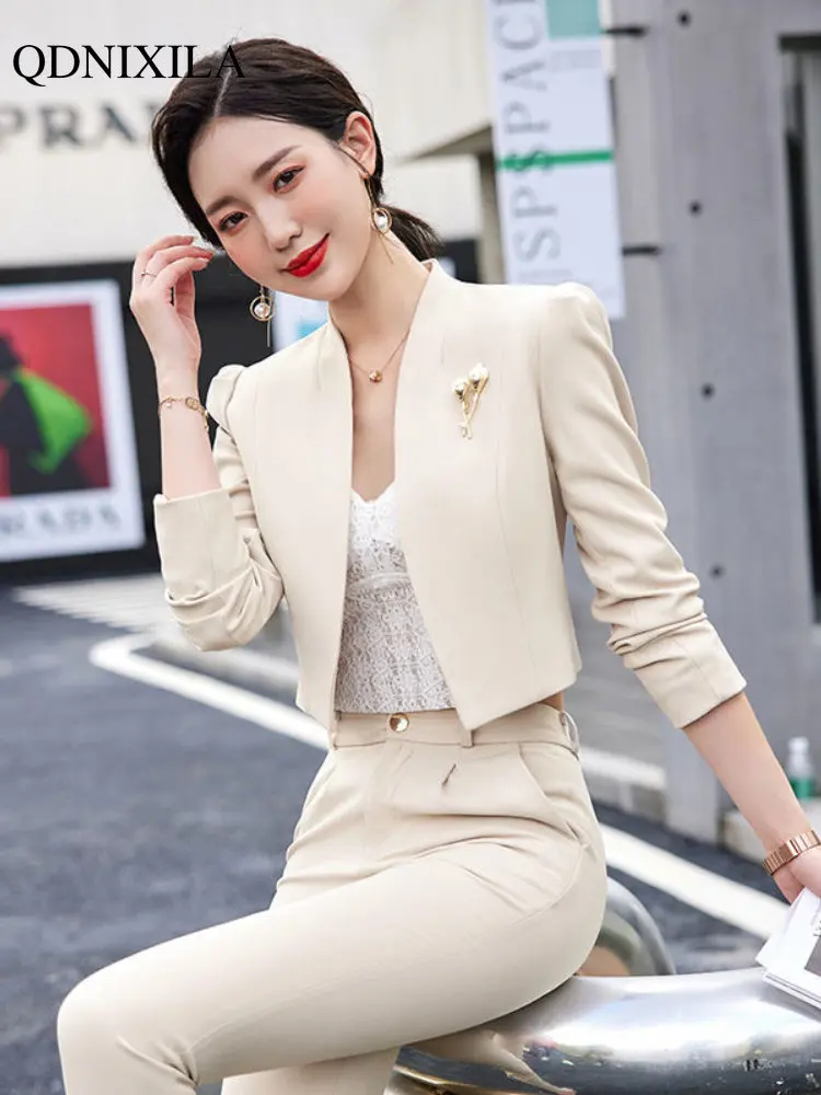 

2023 New Blazer 2 Pieces Chic and Elegant Woman Office Set luxury High-end Temperament Fashion Casual Short Jacket Pants Suit