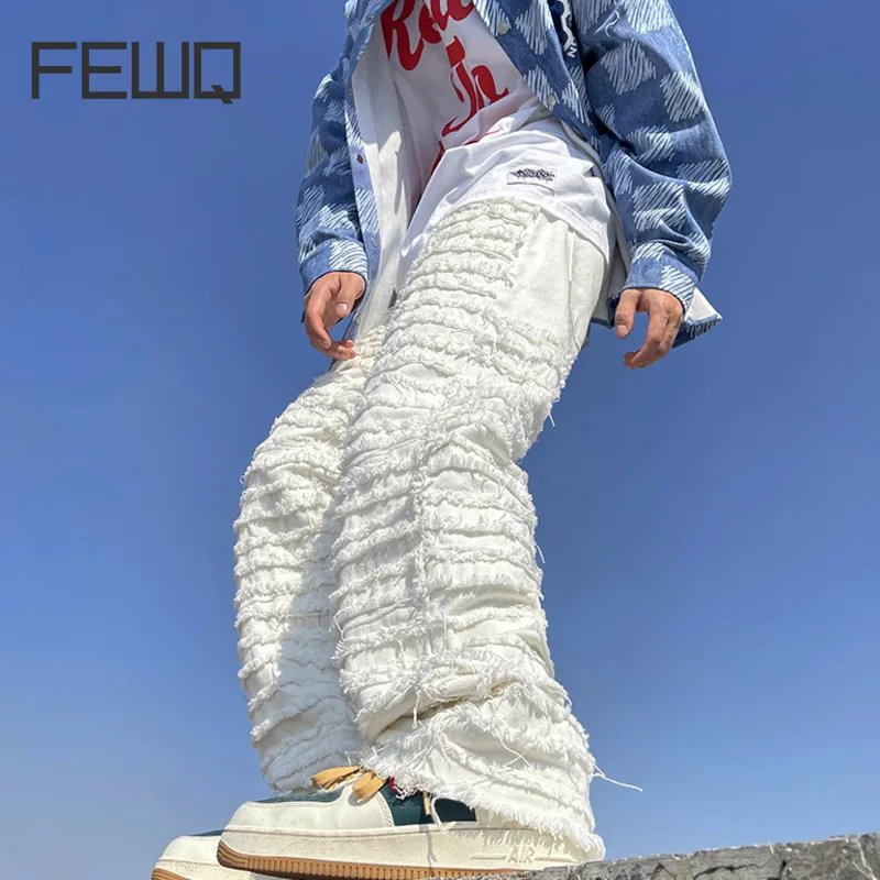 

Джинсы FEWQ мужские рваные, нишевой дизайн, модная одежда в стиле хип-хоп, свободные прямые джинсовые штаны, персонализированные, 9A7210, 2023