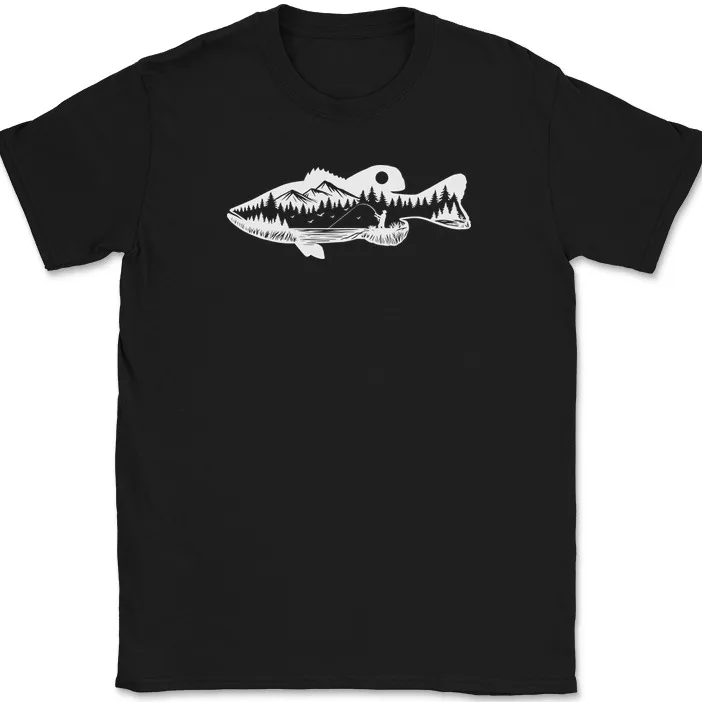 Футболка для ловли окуня с рисунком пейзажа