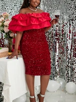 aomei women party red dress velvet sequins christmas elegant summer off shoulder chest wrap rufles glitter bodycon birthday gown