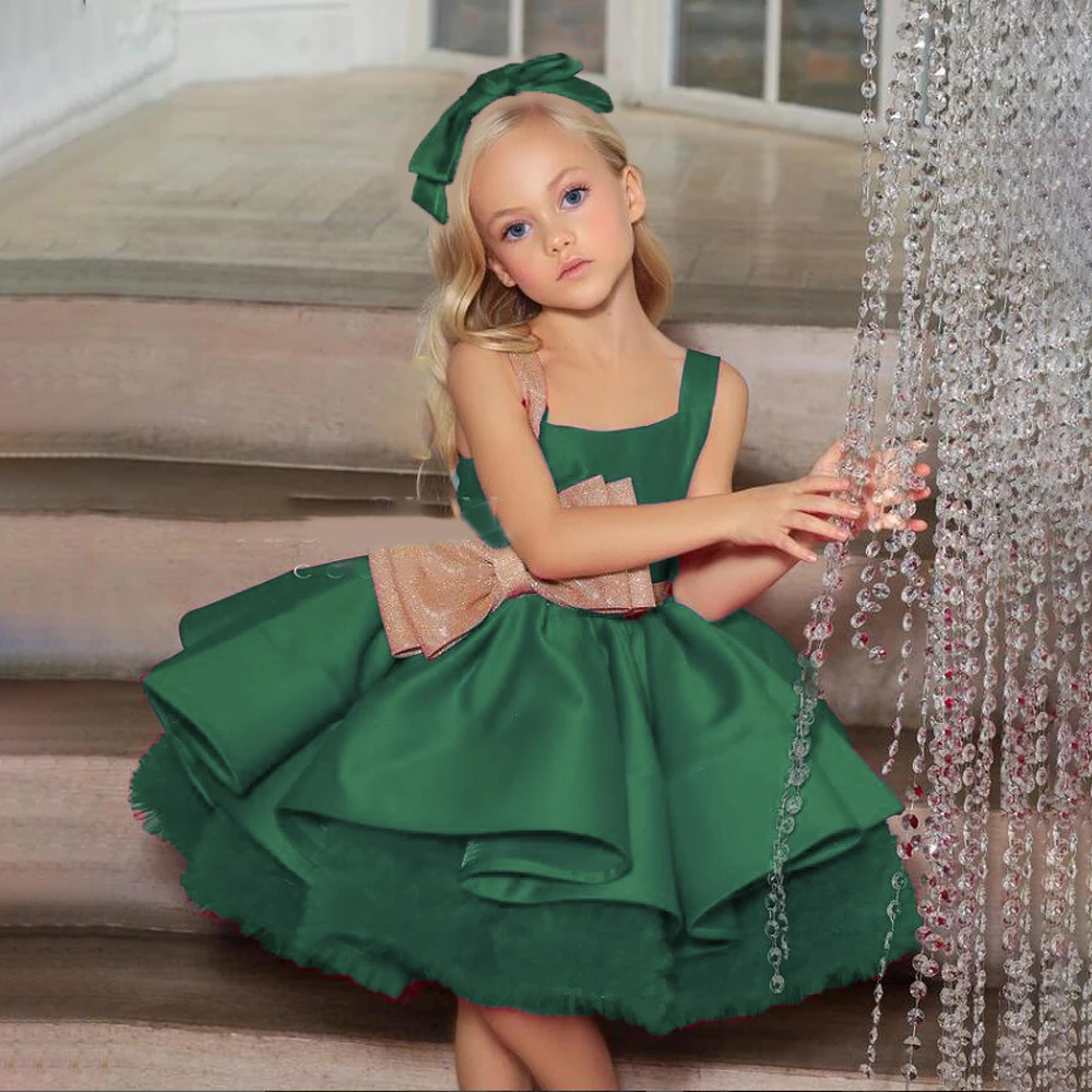 

Летнее рождественское зеленое платье принцессы для девочек, детские Вечерние платья на подтяжках для дня рождения с бантом, фатиновое вече...
