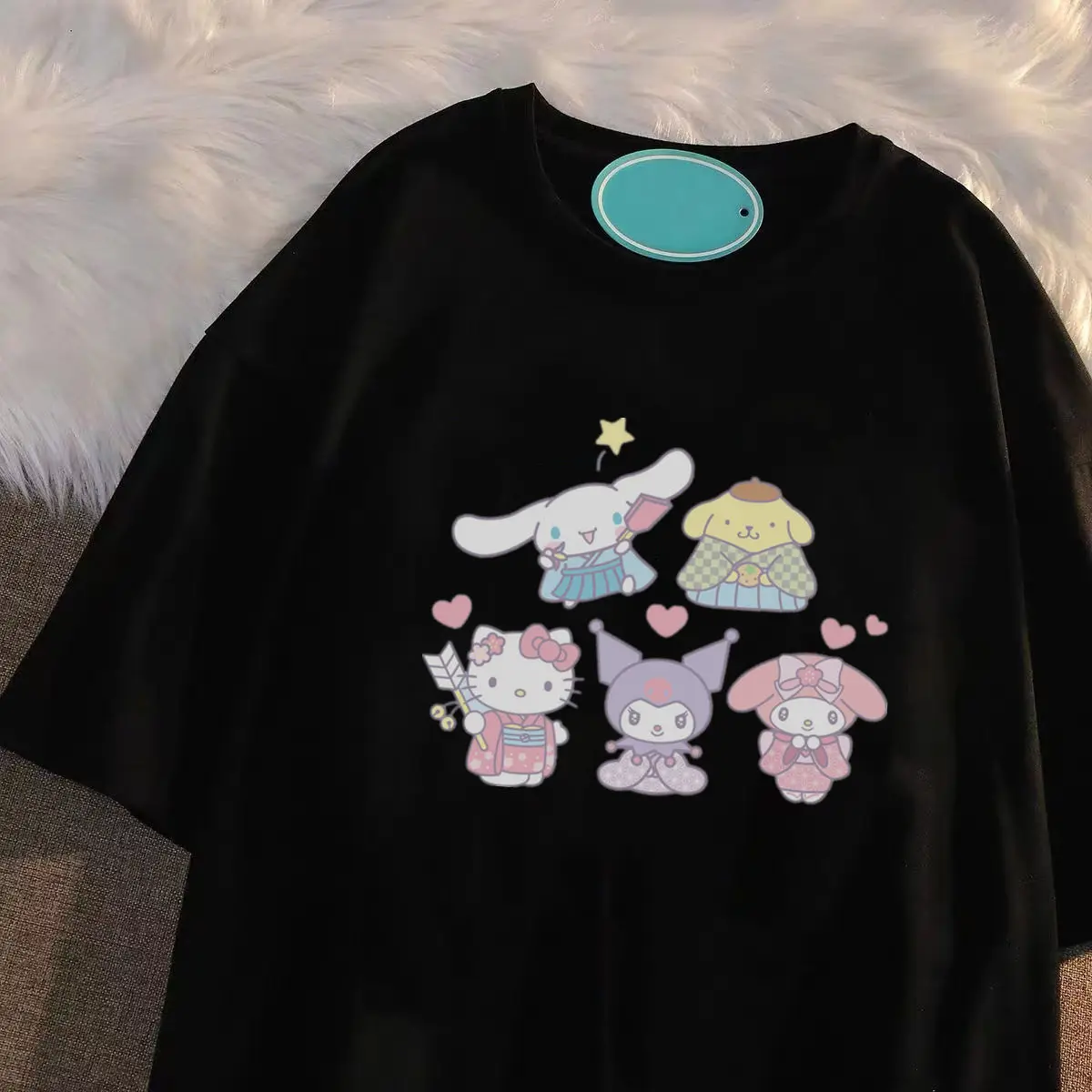 

Sanrio Anime Cartoon Kulomi Cinnamon Roll Cotton Short Sleeve T-Shirt Female Summer Cute Sweet Salt Loose Girl Tops Wholesale