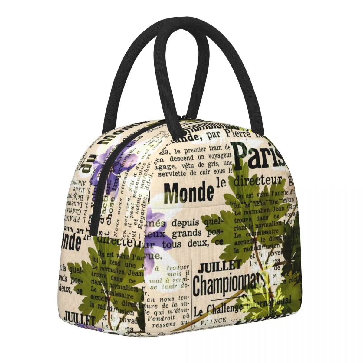 

Vintage Newspaper Lunch Bag Herbarium Print Travel Lunch Box For Child Aesthetic Custom Tote Food Bags Oxford Cooler Bag