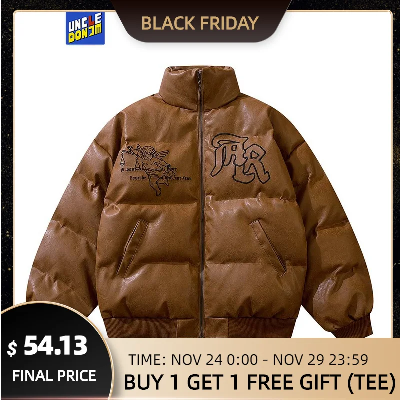 

Пуховик мужской из ПУ кожи, пузырьковая куртка, Теплая стеганая верхняя одежда в стиле хип-хоп, зимний пиджак, Осень-зима