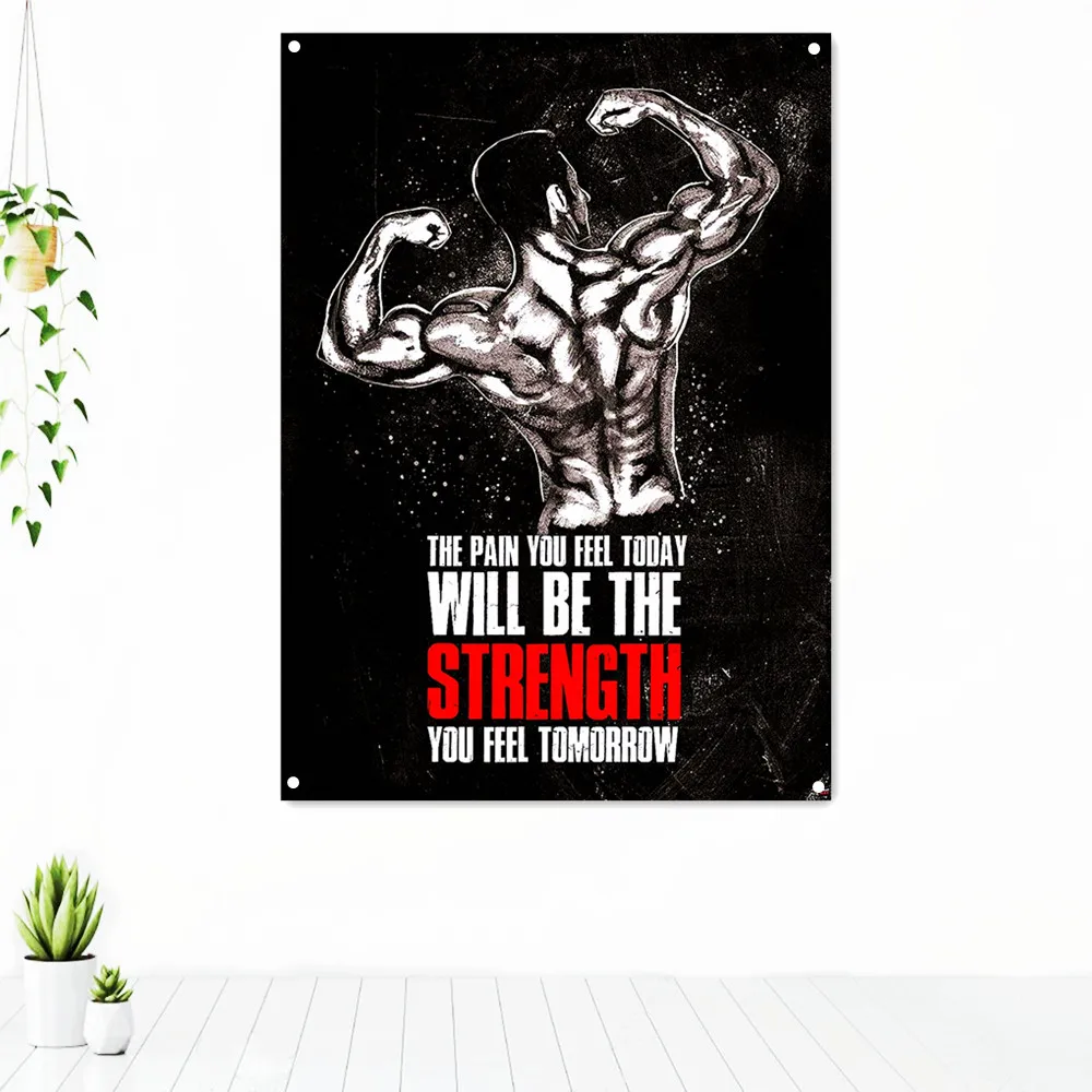 

THE PAIN YOU FEEL TODAY WILL BE THE STRENGTH YOU FEEL TOMORROW Exercise Inspirational Poster Tapestry Gym Workout Banner Flag