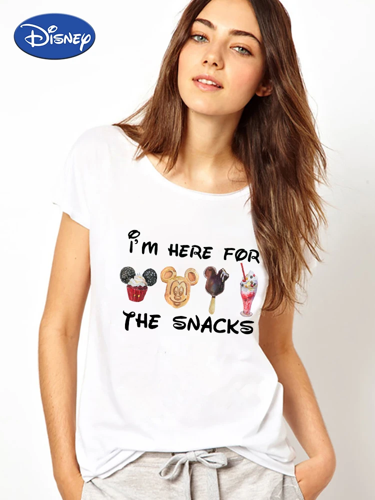 

I'm Here for The Snacks Disneyland Womens T Shirt Mickey Mouse Kawaii Harajuku Tshirt Short Sleeve 2022 New Fashion Young Casual