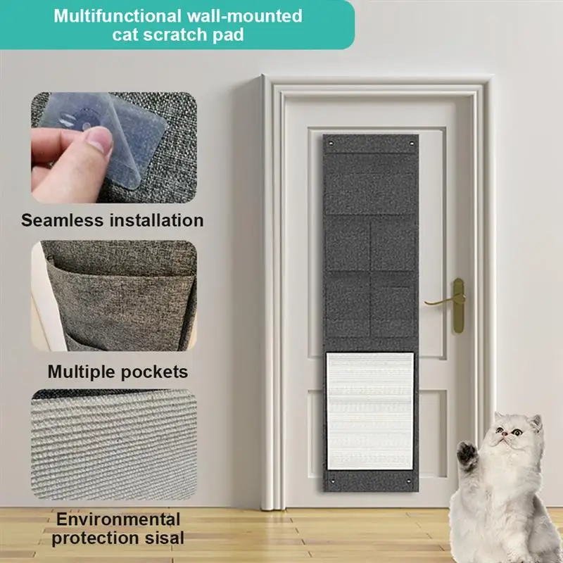 

Wall-Mounted Cat Scratcher Pad Indoor Sisal Storage Bag For Cat Scratching Door Furniture Sofa Protector 2 In 1 Pet Cat Product