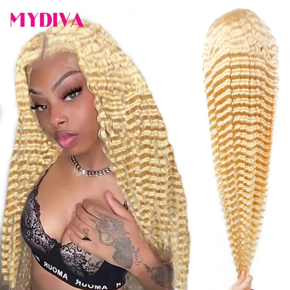 613 Transparent Hd Lace 13x6 Frontal Wig Deep Wave Blonde Lace Front Wig Human Hair 30 40 Inch Pre Plucked Glueless For Women
