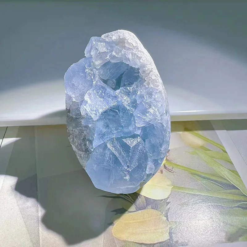 

Natural Celestite Geode Celestine Cluster Blue Crystal Healing Energy Stone Quartz Gemstone Chakra Real Crystals Home Decoration