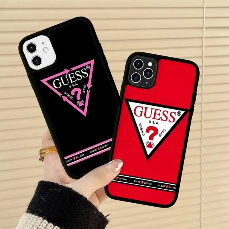 

Luxury Brand Design GUESS Phone Case Silicone PC+TPU Case for iPhone 11 12 13 Pro Max 8 7 6 Plus X SE XR Hard Fundas