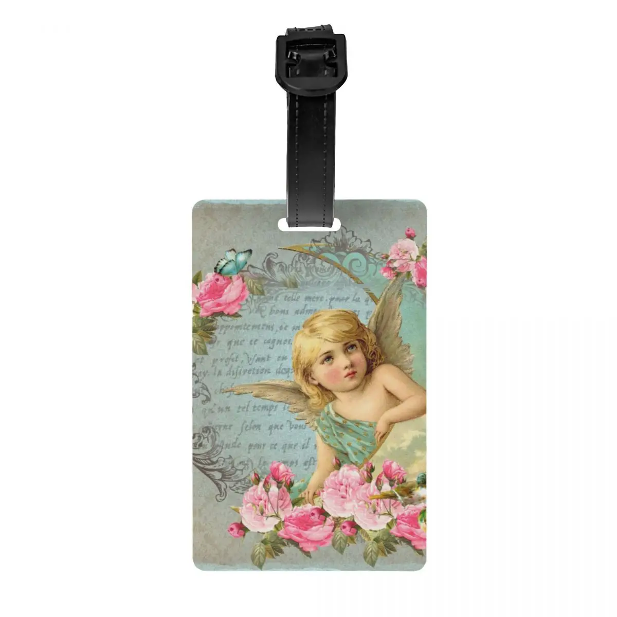 

Custom Vintage Rose Victorian Angel Luggage Tag With Name Card Privacy Cover ID Label for Travel Bag Suitcase