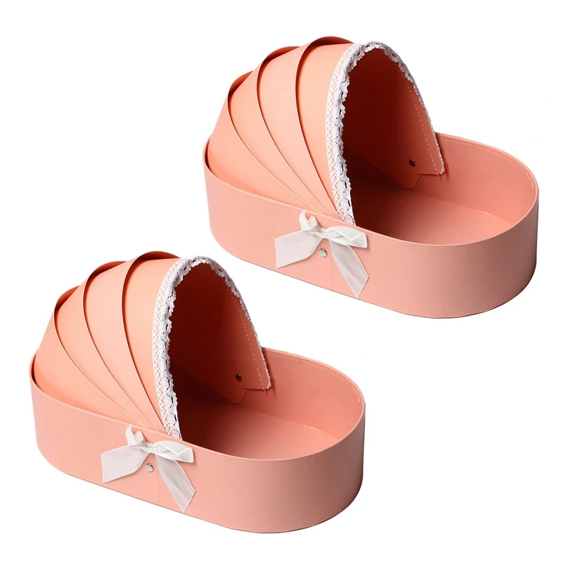 

2X Cradle Flower Box Rose Flower Arrangement Basket Gift Boxes Romantic Floral Flower Packing Boxes Wedding Home Decor-A