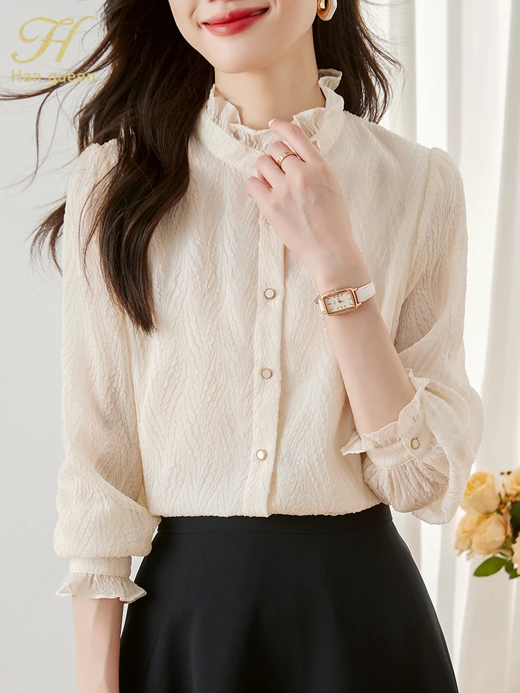 H Han Queen Женская Шифоновая Блузка Винтажный Однобортный Офисный Топ Элегантная