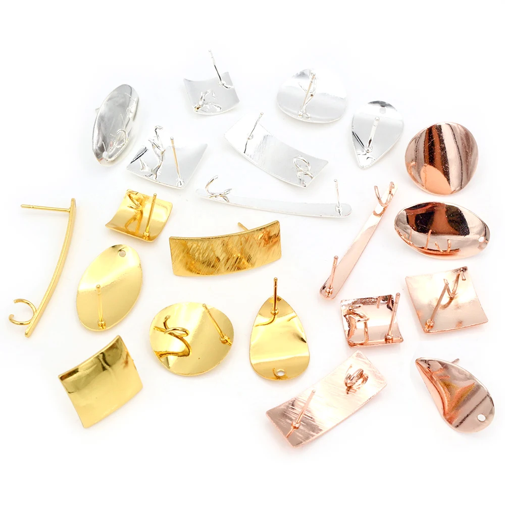 6cs/Lot Gold Silver Plated Geometric Polygonal Earring Stud Posts Connector 7 Styles For DIY Earrings Jewelry Making Supplies