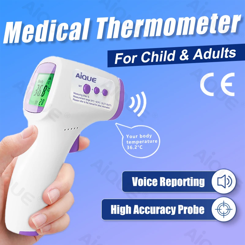 

AiQUE Medical Voice Broadcast Termometr Digital Fast Fever Thermometer Temperature Clinical Febril Child Corporal Forehead