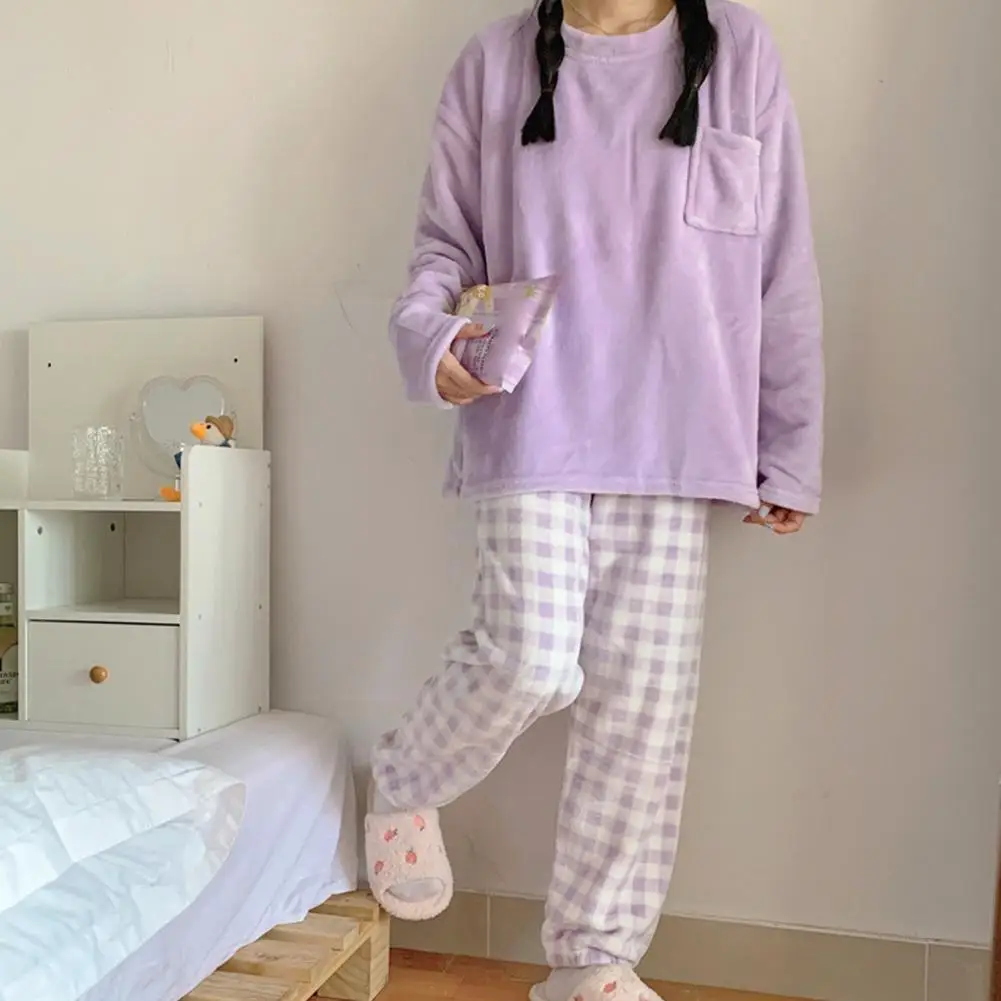 

Velvet Pajama Woman Winter Warm Plaid Pants Flannel Home Sleepwear Size Pijamas Trouser Two Piece M-2xl Clothes Suits Pyjam L0a5