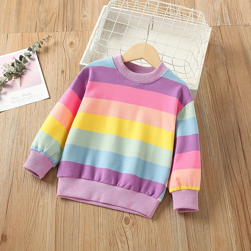 

Kids Rainbow Striped Sweatshirt Spring Autumn Outerwear Toddler Boys Infant Baby Girls Clothes Fashion children clothing 1-5y