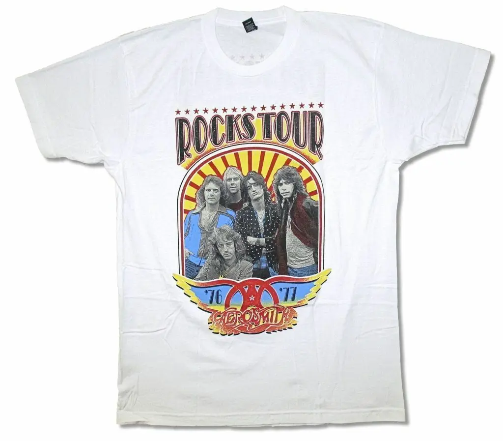 

Aerosmith Rocks World Tour 1976-1977 White T Shirt New Reissue