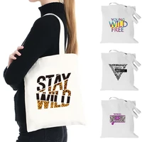 women shopping bag organizer foldable canvas tote bag large capacity wild pattern shoulder handbag commute shopper bag