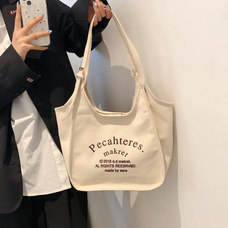 

Холщовая Наплечная Сумка для женщин, Повседневная Дамская сумочка-тоут в форме полумесяца, вместительный хлопковый пляжная сумка для покуп...