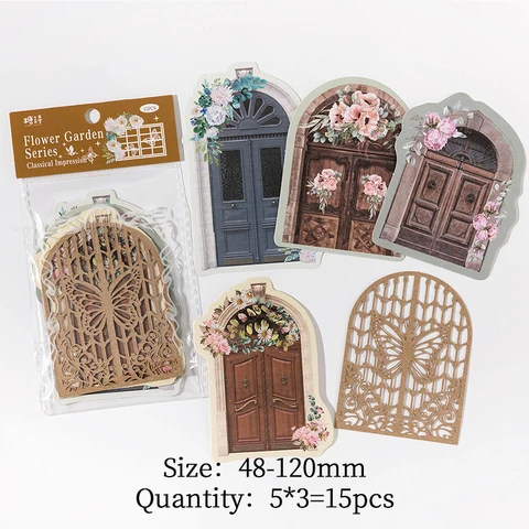 15 PCS oyuk dışarı pencere kolaj kartı romantik dekoratif pencere ve kapı kılavuzu hesabı DIY el yapımı scrapbooking malzemesi